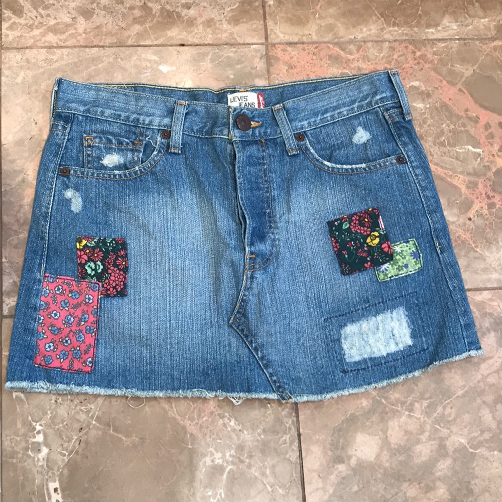 Levi’s Patchwork Denim Button Fly Mini Skirt - image 1